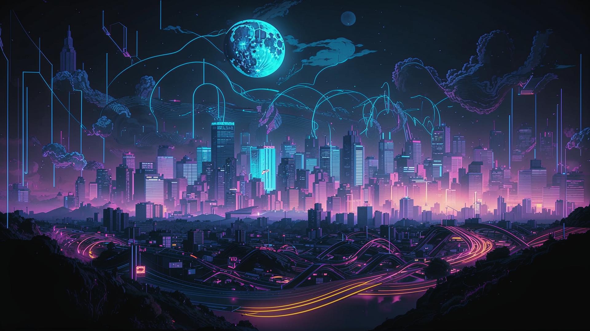 Abstract AI visual with smart city overlay